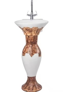 Fregadero de madera petrificada con forma de lavabo redondo-Pedestal de lavabo de manos de delfín Lavabo, producto sanitario de cerámica - Product Image 3