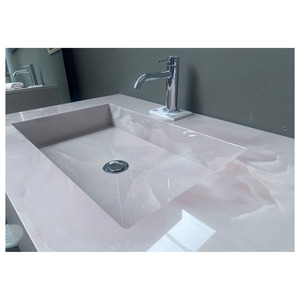 Mueble de Baño Rosa de Pared de Alta Calidad y Elegante con Lavabo Integrado con Efecto Mármol Rosa, Cajones Color Rosa Mate, Hecho a Mano - Product Image 2