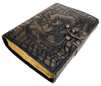 Patrón de piel de cocodrilo de Dragón Volador en relieve carbón cuero genuino Vintage hecho a mano latón C-Lock Deckle papeles de arte libro de notas