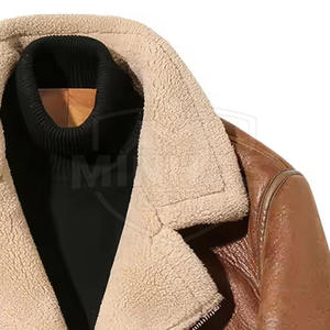Winter Warm Shearling <b>Jacket</b> Men Faux <b>Fur</b> <b>Lined</b> Thick Leather <b>Jacket</b> - Product Image 5
