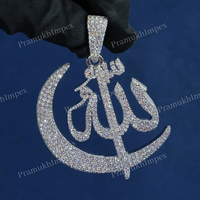Pendentif Allah de luxe en argent 925 plaqué or, croissant de lune, serti de moissanite, bijoux de fête hip-hop, charme de foi unique