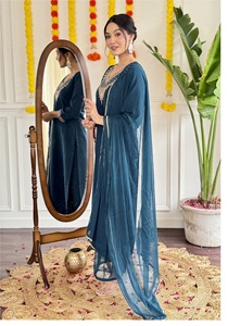 กางเกงผ้า kurti แบบดั้งเดิมที่ดีที่สุดผ้าใยสังเคราะห์ที่มี dupatta สำหรับงานปักลายแฟนซีขอบ - Product Image 4