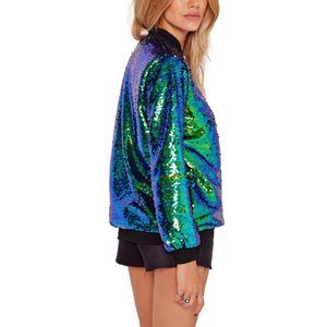 Chaqueta de Otoño de moda para mujer más vendida, abrigo de lentejuelas brillantes, chaqueta de bombardero de ajuste informal con cremallera, chaqueta de manga larga - Product Image 3