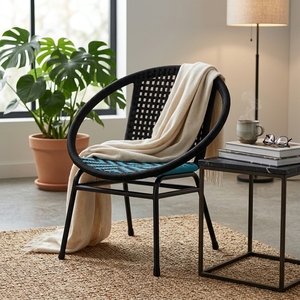Green Outdoor <b>Dining</b> <b>Armchair</b> Aluminium Frame Synthetic Rope Webbing Cartenza Fabric Cushion Patio Setup Art Design Decor - Product Image 3