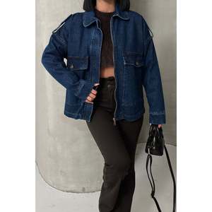 XLove Jeans Women's Brown 100% Cotton <b>Denim</b> <b>Jacket</b> with Pockets, Classic Regular Fit, Long Sleeve, Turn-down Collar for Autumn - Product Image 4