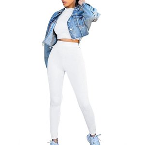 ชุดโยคะสตรีแบบพรีเมี่ยมน้ำหนักเบาเสื้อครอปแขนยาวผ้าสแปนเด็กซ์/ โพลีเอสเตอร์ - Product Image 6