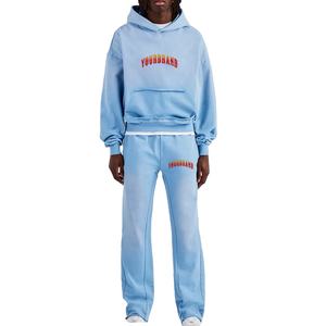 Conjunto de 2 piezas de ropa informal para hombre, chándal de Jersey de gran tamaño, 100% algodón, holgado, con hombros caídos y logotipo frontal - Product Image 1