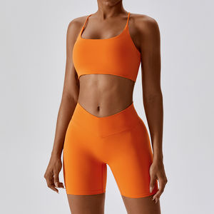 2024 personnalisé marque privée femmes Gym Fitness deux pièces ensemble de vêtements de sport respirant motif solide avec fermeture à la taille élastique - Product Image 3