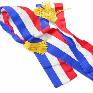 Red <b>White</b> Blue Tricolor Sash with Gold Tassels for Ceremony and Special Events - Product Image 1