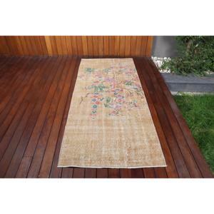 3x6.9 ft Eco-Friendly <b>Wool</b> Rug Traditional Turkish Accent Rug with <b>Brown</b> Patchwork and Latex Backing - Product Image 1