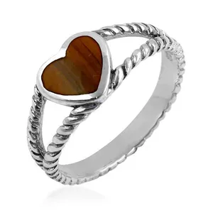 Bague en argent sterling 925 avec pierre précieuse œil de tigre en forme de cœur, pour femme, style tressé, technologie d'incrustation à griffes, taille unique - Product Image 3