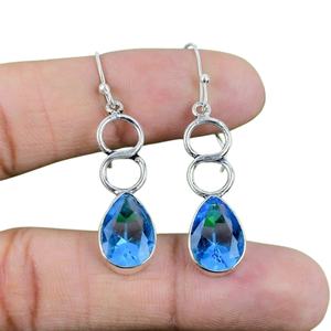 Boucles d'oreilles style bohème en argent faites à la main bijoux en argent sterling 925 topaze bleue pierres précieuses boucles d'oreilles tendance bijoux pour femmes cadeau - Product Image 1