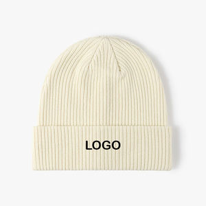 Hot Sale Full Cotton Knitted <b>Winter</b> <b>Hats</b> Big Bone Rib Embroidery Logo Custom Jacquard Beanies With Your Company Name and Logo - Product Image 4