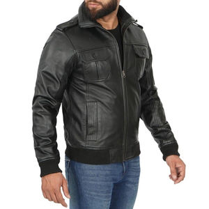 Nouvelle veste de moto en cuir véritable pour homme, couleur unie, hiver, standard, pour papa, âge moyen, personnes âgées, devant - Product Image 1