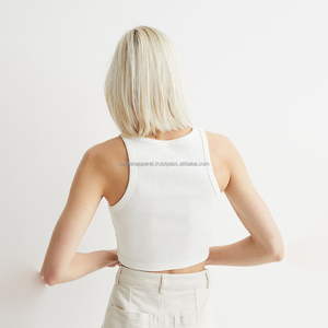 Nardon Apparel Moda Verano Crop Tops Camiseta de algodón puro en blanco Color sólido Redondo - Product Image 2