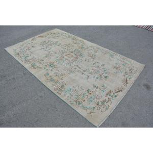 Grand tapis turc 5,2x8,3 pieds, tapis blanc à pois bleus en laine - Product Image 2