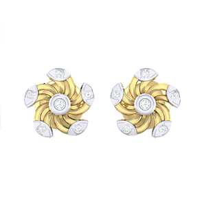 Boucles d'oreilles clous florales plaquées or 18 carats certifiées GIA avec 12 diamants véritables (0,07 ct au total) et zircon pour fiançailles - Product Image 1