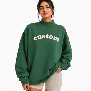 <b>Women's</b> Custom Oversized Mockneck Pullover Lightweight Cotton <b>Fleece</b> Drop Shoulder OEM Clothing Manufacturer - Product Image 1