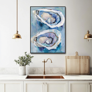 Décoration <span class=keywords><strong>murale</strong></span> de <span class=keywords><strong>cuisine</strong></span>, toile bleue, art moderne côtier, huîtres, impression artistique, affiche, cadres, image, coquillage, art mural - Product Image 3