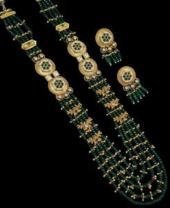 Haute Premium Collection ronde Kundan pierre et cristal travail cuivre perle travail Long Malla bijoux avec ensemble de boucles d'oreilles pour les femmes - Product Image 1