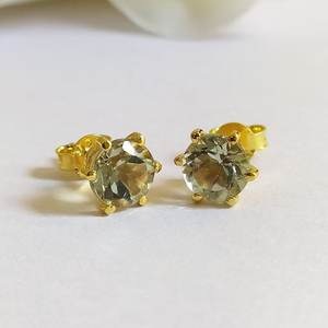 925 boucles d'oreilles en argent Sterling faites à la main femmes filles naturel vert améthyste pierre plaqué or Design minimaliste Style mignon - Product Image 3