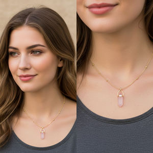 Collier tendance en argent sterling avec pierre de quartz rose, serti, en forme de balle, plaqué rhodium, chaîne à billes, pour les mariages, les fêtes et les fiançailles - Product Image 6