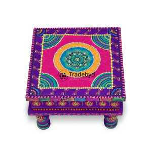 Tradebyd Chowki de madera decorativo para Puja Room Mesa de madera hecha a mano para Mandir y festivales - Product Image 6