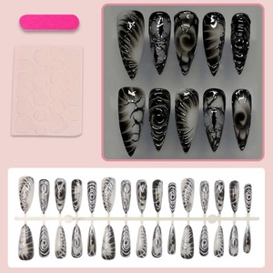 NBL-JX-250 Uñas Postizas Góticas en Espiral Blanco y Negro, 30 Piezas, Diseño 3D de Ojo y Espinas, Reutilizables, Cobertura Completa, Venta al Por Mayor - Product Image 3