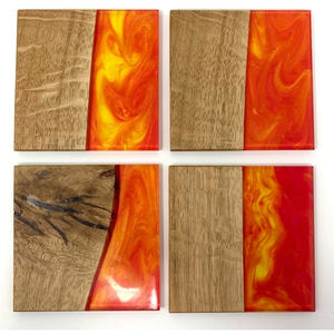 Set Of 4 Wooden Decorative Kitchen Coasters <b>Table</b> <b>Protection</b> Home Decor Gift Stylish Wavy Edge Tea Coasters In Wholesaler Price - Product Image 1