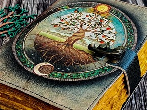 Logo personnalisé A5 Journal en spirale en cuir véritable arbre de vie planificateur organisateur selle couture couverture souple Style fil à coudre cadeau - Product Image 2