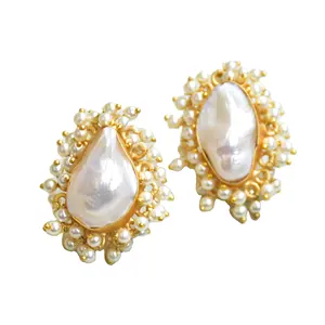 Freshwater Pearl earring studs Ethnic wear pearl bridal jewelry Baroque handmade traditional gold earring Indian wholesalers