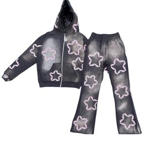 Sudadera con Capucha y Pantalones Deportivos de Moda Urbana Personalizados, Lavado Ácido, Decoloración al Sol, Gruesos, Extra Grandes, Diseño de Bordado Personalizado - Product Image 1