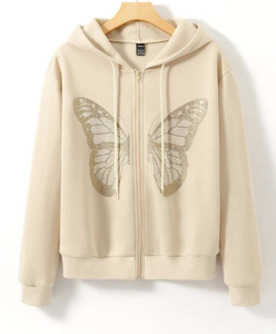 Sudadera con capucha y cremallera de diamantes de imitación de alta calidad fabricante personalizado de algodón pesado francés Terry grueso Streetwear sudaderas con capucha Unisex - Product Image 3