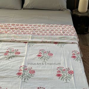 Algodón suave rosa impreso dohar mano bloque estampado Boho jaipuri manta doble Dohar - Product Image 6