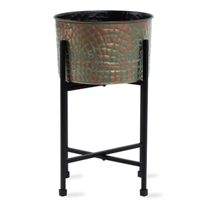 Maceta de Metal de estilo antiguo con soporte, diseño en relieve, maceta decorativa para interiores para el hogar, oficina, decoración para sala de estar - Product Image 1