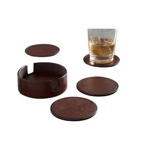 Dessous de verre décoratifs absorbants en cuir PU ronds imperméables personnalisés au design unique avec base en liège pour tasses à café - Product Image 6