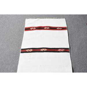 Tapis turc vintage 1,7x4,3 pi (51x132 cm), Kilim blanc et rouge, tapis persan - Product Image 3