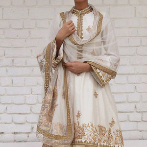Terciopelo indio y paquistaní 100% seda Floral Indie Folk verano Kurta Lehenga Dupatta manga larga encaje bordado diamantes botones - Product Image 6