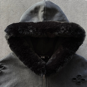 <b>Top</b> Quality Customized <b>Fur</b> Lined Distressed Hoodie Street Style Unisex Wear Premium 100% Cotton Fleece Acid Wash Hoodie - Product Image 2