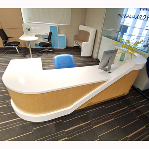 White Urban Natural Veneered MDF Top Panel Corner L Shape <b>Reception</b> Desk Customizable Commercial Office Salon Hospital Hotel Fr - Product Image 1