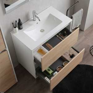 Mobile bagno da terra da 80 cm con lavabo in ceramica, finitura bianca e rovere - Product Image 5