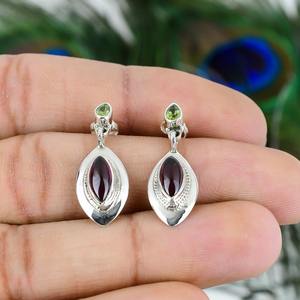 Pendientes de Botón con Piedras Preciosas de Granate Chapados en Oro para Niñas y Mujeres, Plata de Ley 925, Joyería de Aniversario - Product Image 2