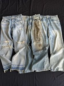 Kivotech jean en denim bleu vieilli élégant pour hommes style américain haute rue hiver logo personnalisable coupe ample jambe large - Product Image 2