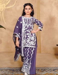 KIDS LONG SLEEVE <b>TOP</b> SHARARA DUPATTA HEAVY FOUX GEORGETTE EMBROIDERY <b>CHAIN</b> WORK with DIAMOND WORK - Product Image 3