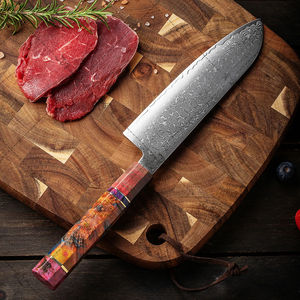 Cuchillo de Cocina de Damasco de 7 Pulgadas con Patrón Láser, Acero Inoxidable 4Cr13 con Mango de Resina Morada, Venta al por Mayor de Fábrica - Product Image 6