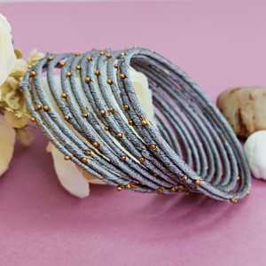 Bollywood indien à la mode plaqué or perlé argent fil de soie mariage mariée (12 pièces) Bracelet Bracelet ensemble - Product Image 3