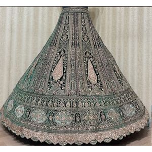 Lehenga เจ้าสาวสำหรับขายส่ง jarakan หนักและทำงานด้วยมือ5เมตร Flair unstitcholi และ dupatta ปัก - Product Image 5
