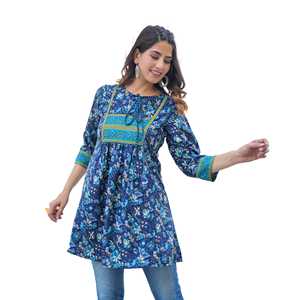 Kurti court en rayonne à imprimé géométrique pour femmes - Noir Tailles XS-8XL - Product Image 6