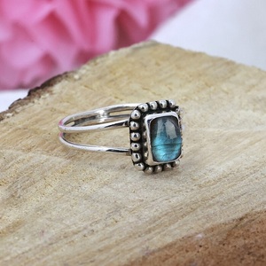 Blue Flashy <b>Labradorite</b> <b>Ring</b> 925 Sterling Silver Minimalist Jewelry Natural Gemstone Spectrolite <b>Ring</b> Boho Style <b>Ring</b> Gift - Product Image 3