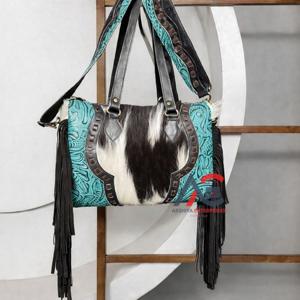 Sac fourre-tout en cuir de vachette occidental, cuir sculpté à la main, franges en cuir, sac à main élégant, sacs en cuir pour femmes, multi-usages - Product Image 1